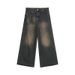 Small Niche Worn-Out Washed Straight Jeans For Men In Autumn, Loose And Versatile Wide Leg Floor Length Pants_mkmklike.com