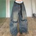 Vintage Washed Distressed Patchwork Cargo Jeans For Men & Women - Streetwear Baggy Wide-Leg Denim Pants With Asymmetrical Hem_mkmklike.com