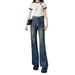 American Retro Washed Blue Micro-flared Jeans For Women, Spring High-waisted Slimming Straight Elastic Wide-leg Long_mkmklike.com