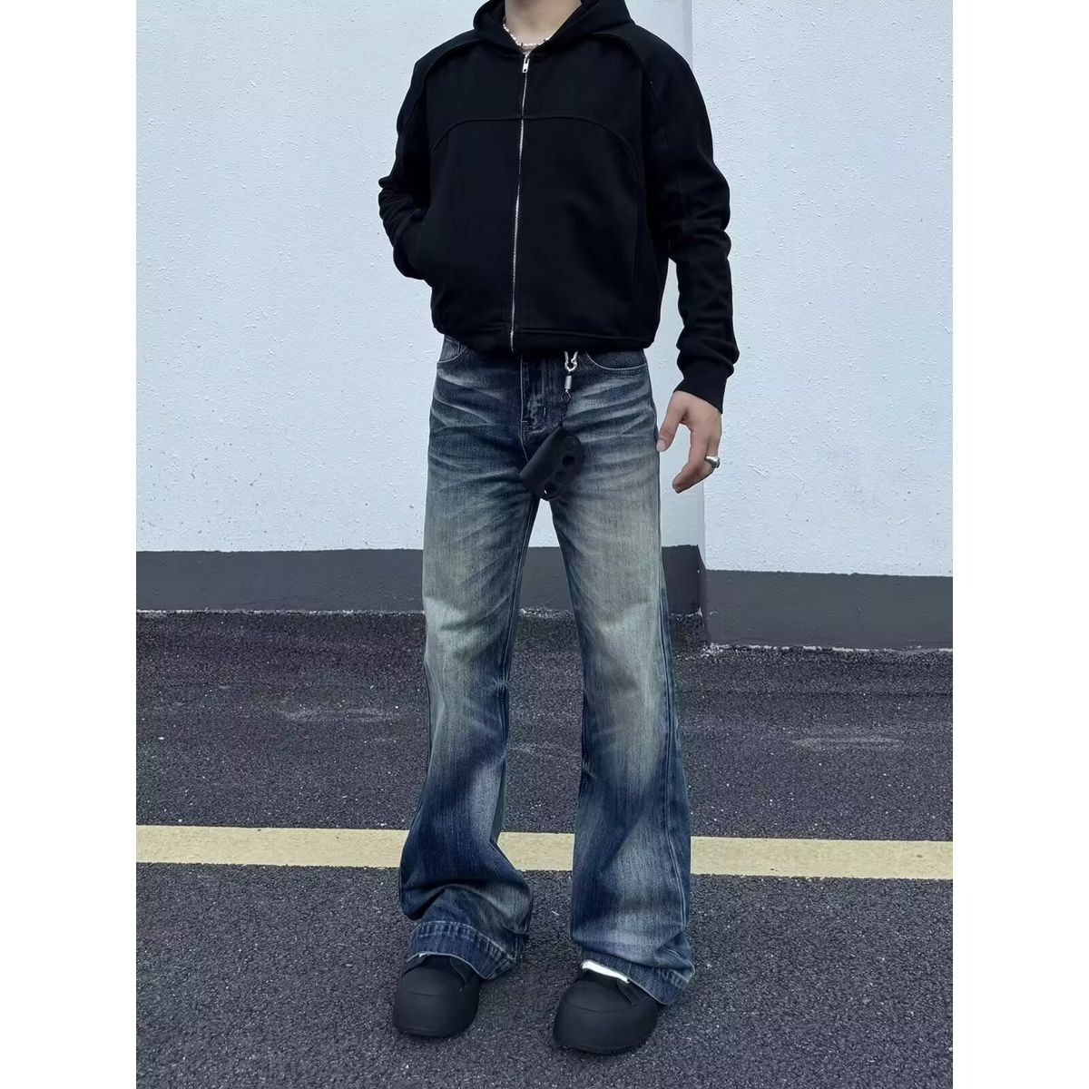 Men's Clean Fit Relaxed Straight-Leg Bootcut Jeans – Vintage Washed Distressed Denim With Cat Whiskers (Blue, S-3xl)_mkmklike.com
