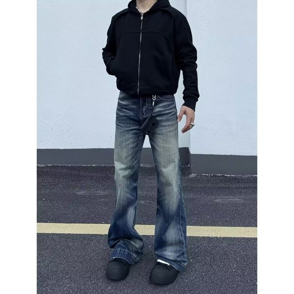 Men's Clean Fit Relaxed Straight-Leg Bootcut Jeans – Vintage Washed Distressed Denim With Cat Whiskers (Blue, S-3xl)_mkmklike.com