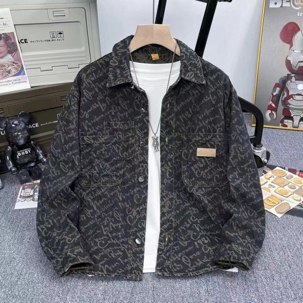 American Jacquard Denim Jacket, Men's New Trendy Top, Spring And Autumn Loose Casual Clothes_mkmklike.com