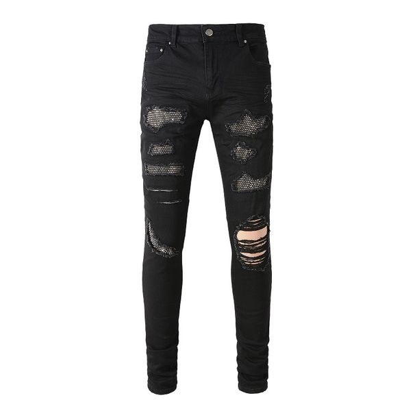 Men's Clothing Casual Versatile Ripped Hot Diamond Skinny Jeans Men's Black Skinny Pants 8565_mkmklike.com
