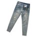 Men's Distressed Slim Fit Jeans With Paint Splatter & Patchwork Detail - Vintage Blue Denim Pants For Casual Streetwear_mkmklike.com