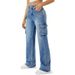 Women's Cross Border Spot Design Flap Pocket Straight Leg Jeans Casual Loose Workwear Versatile Trousers_mkmklike.com