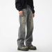 "Men's Retro Splatter Paint Jeans – Loose High Street Style, Washed Straight Leg Pants (Artistic Distressed, Summer Casual, Trendy Streetwear)"_mkmklike.com