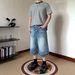 Men's Washed Whiskered Cropped Trousers Style Loose Fit Button Down Distressed Denim Shorts_mkmklike.com