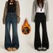 Black Fleece-lined Flared Jeans For Women, 2025 Autumn And Winter New Style, High-waisted, Loose, Stretchy, Plus-size,_mkmklike.com