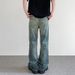 "Vintage Washed Distressed Jeans For Men & Women - Raw Hem Straight To Slightly Flared Denim Pants With Handmade Rips, Retro Streetwear Fashion"_mkmklike.com