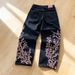 Men's And Women's Cross Border Foreign Trade Derschutze Street Style Jeans Retro Plum Blossom Embroidery Straight Leg Pants_mkmklike.com