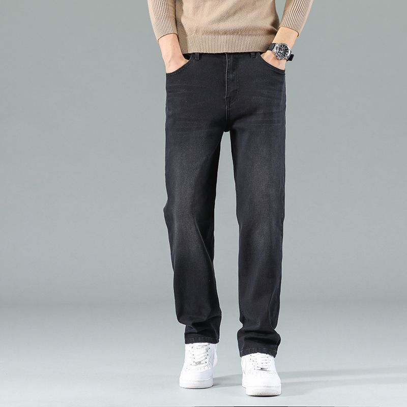 Men's Stretch Denim Trousers With Elastic Waist - Relaxed Fit Straight Leg Comfort Pants For Casual Wear_mkmklike.com