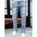 Men's Clothing Stretch Patchwork Layered Straight Leg Jeans For Women & Men - Comfortable Cotton Denim Pants With Floral Print (Blue, Pink, Khaki)_mkmklike.com