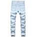 Men's Straight Slim Fit Ripped Jeans Midweight Polyester Denim White Point Non-Elastic Cropped Skinny Pants_mkmklike.com