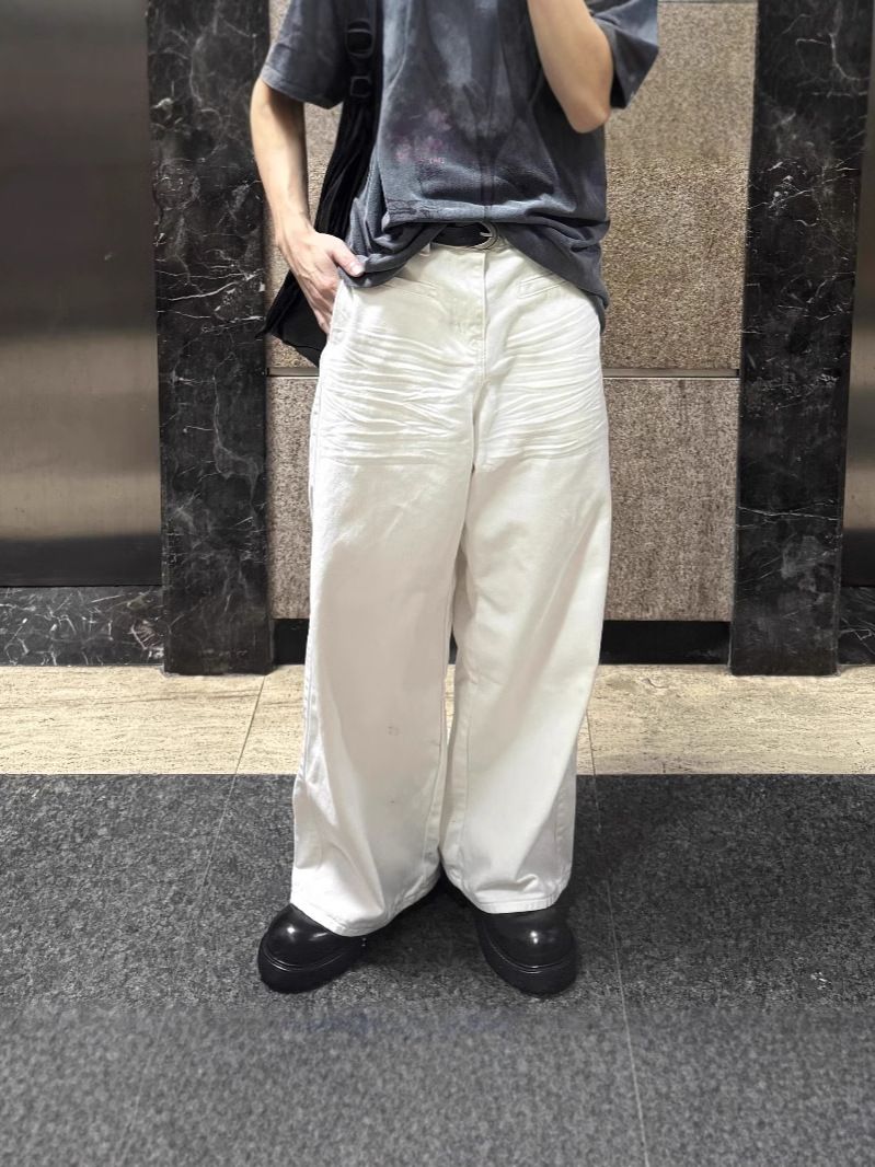 Men's Clothing White Loose Jeans Men's High Waist Slim Straight Wide Leg Mopping Pants High End Casual Pants_mkmklike.com