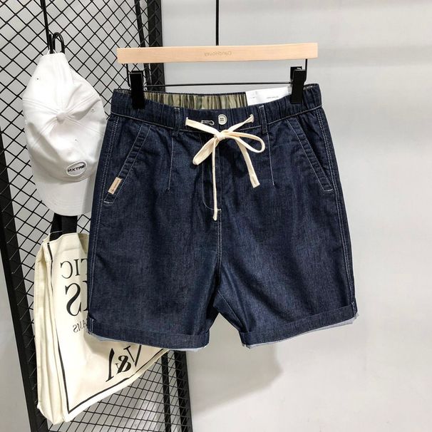 Men's Clothing Men's Stylish Casual Denim Shorts Trendy Summer Style Drawstring Mid-Length Retro Five Point Pants With Pocket Details_mkmklike.com
