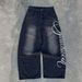 Vintage Washed Denim Jeans With Letter Print – High-Waisted Wide-Leg Pants For Streetwear & Retro Style (S-Xxl, Black/Blue)_mkmklike.com