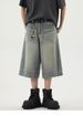 "Retro Wide-Leg 7/10 Denim Shorts – Vintage Washed Loose Fit Unisex Mid-Length Jeans For Summer"_mkmklike.com