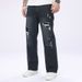 Men's Dark Blue Ripped Straight Leg Denim Jeans Trendy Casual Suitable For All Seasons_mkmklike.com