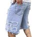 Men's Denim Shorts Mid-Length Ripped Distressed Straight Leg Frayed Edges Summer Regular Fit Multi Process Pants_mkmklike.com