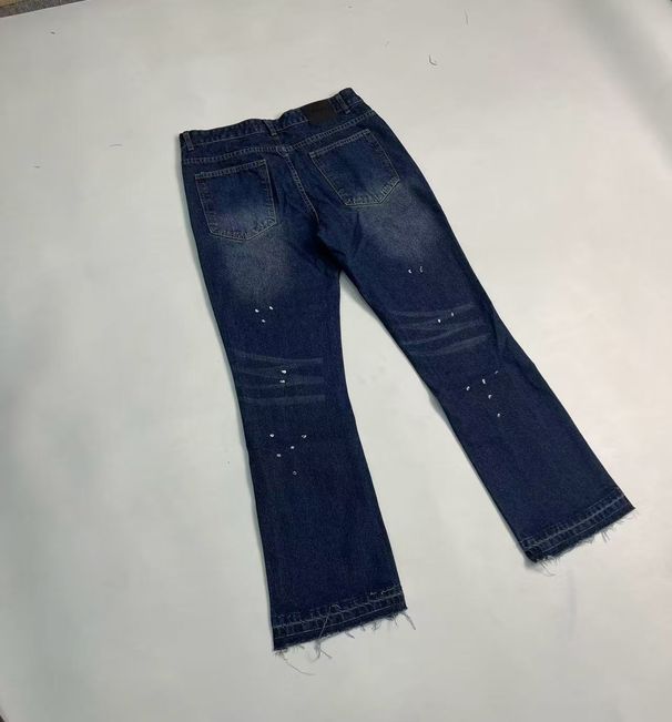 Vintage Washed Splatter Flare Jeans For Men - Retro Distressed Denim Pants With Bell Bottom Style_mkmklike.com
