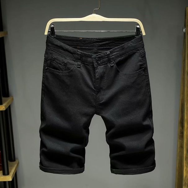 Men's Clothing Slim Fit Denim Shorts Trendy Rhinestone Rips Straight Leg Stretchy Korean Style Cool And Edgy_mkmklike.com