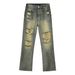 Spot EF JEANS | 2023 New Product, Retro And Old Washing Water Hole Design Straight Jeans Men's Casual Long_mkmklike.com