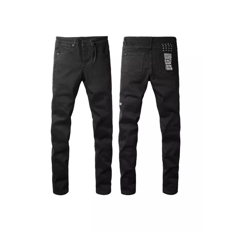 Unisex Y2K Punk Biker Stacked Flared Jeans, Matte Black, Cross Stitch & Checkerboard Patch, Breathable Summer_mkmklike.com