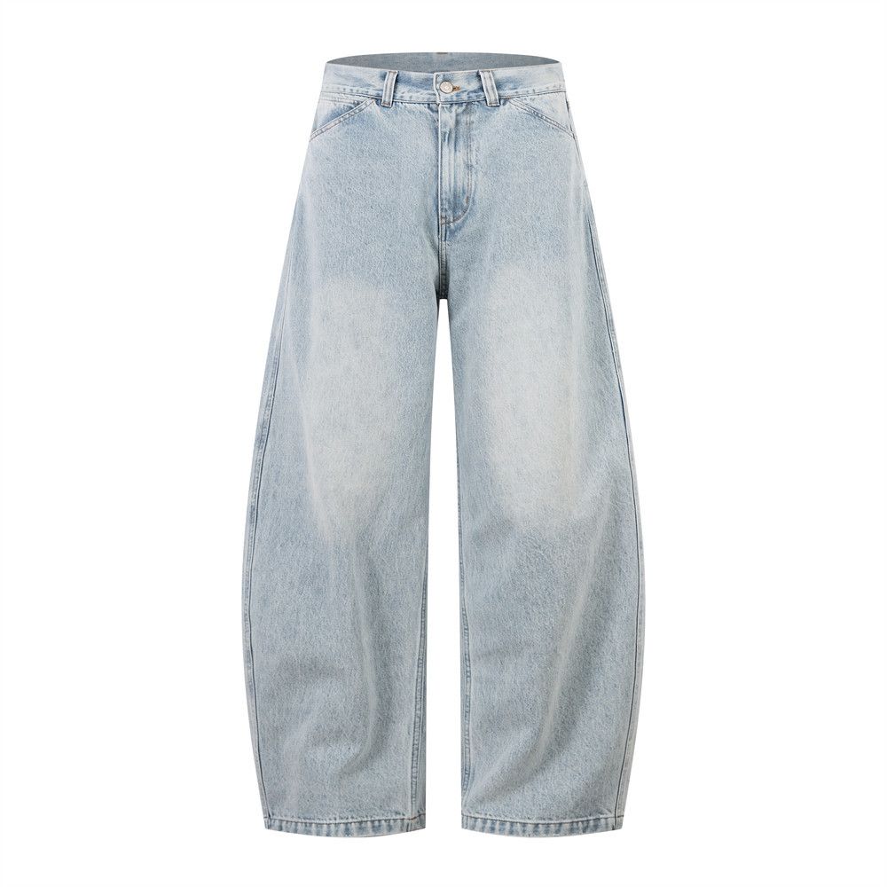 Simple Loose Versatile Denim Scimitar Men's Street Punk Distressed Washed Oversized Wide-Leg Casual Long Pants Trendy_mkmklike.com