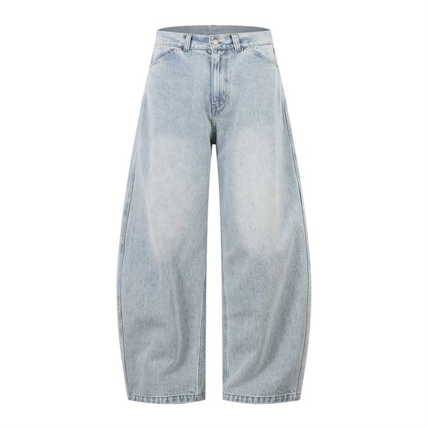 Simple Loose Versatile Denim Scimitar Men's Street Punk Distressed Washed Oversized Wide-Leg Casual Long Pants Trendy_mkmklike.com