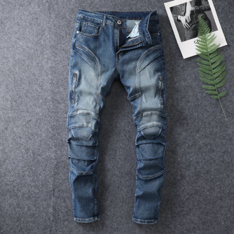 Men's Clothing Thin Spliced Jeans Men Trendy High Street Elastic Slim Fit Small Foot Casual Long Pants Men_mkmklike.com