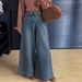 Trendy Straight-leg Jeans For Women, Summer Loose Fit, Petite Retro High-waisted, Drapey, Slimming, Wide-leg, Long_mkmklike.com
