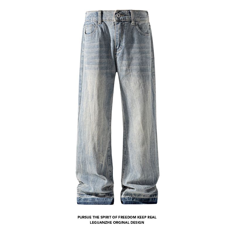 American Retro Lightning Pattern Flared Jeans For Men, Autumn Winter Trendy Brand, Stylish And Slimming, Plus Size,_mkmklike.com