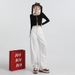 White Straight-leg Jeans For Women, 2025 Autumn New Women's Fashion, High-waisted, Loose-fitting, Drapey, Floor-length,_mkmklike.com