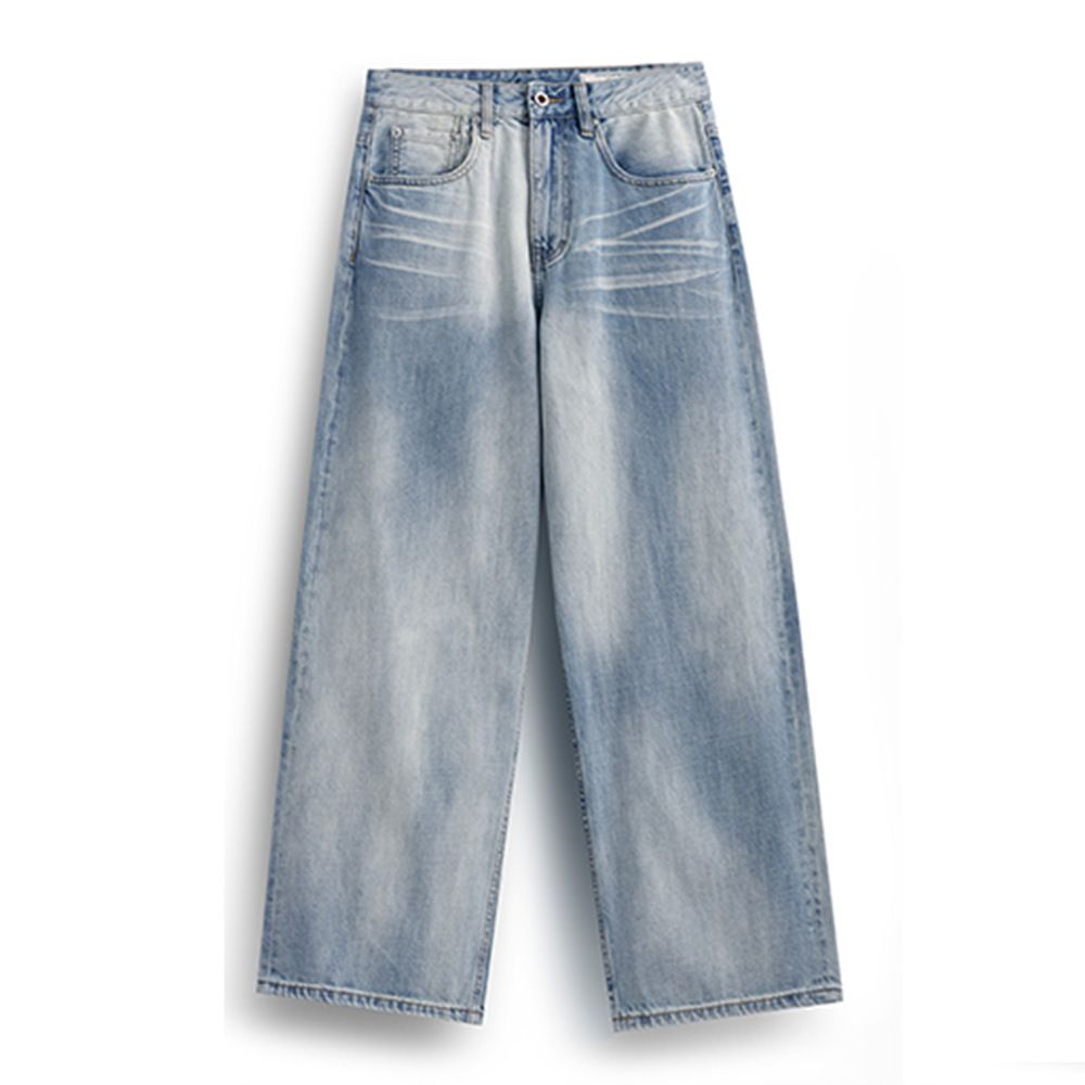 Washed Color-Block Faded Jeans For Men Loose Street Style Straight-Leg Pants Casual Versatile Floor-Length Trousers_mkmklike.com
