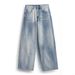 Washed Color-Block Faded Jeans For Men Loose Street Style Straight-Leg Pants Casual Versatile Floor-Length Trousers_mkmklike.com