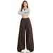 6605 New Coffee-Colored American Retro Hot Girl Split Denim Pants For Women, Straight-Leg Slimming Loose Wide-Leg_mkmklike.com