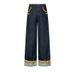 Ethnic Style Shell Embroidery Flip-Top Plaid Jeans Niche Design Loose Casual Straight Pants For Men And Women_mkmklike.com