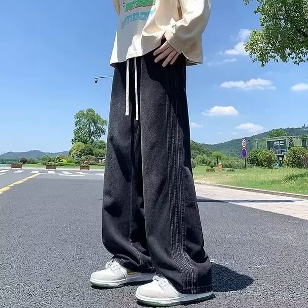 Men's Clothing Spring And Autumn Loose Straight Jeans Men's Retro Drawstring Wide Leg Casual Long Pants Men's Fashion Brand_mkmklike.com