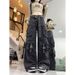 Women's Straight Leg Wide Leg Jeans American Retro High Street Workwear Casual Pants Fashionable Trendy Trousers 2024_mkmklike.com