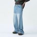 Women's Light Blue Wide-Leg Jeans – Minimalist Style, High-Waisted Floor-Length (S-XL, Washed Denim)_mkmklike.com