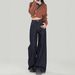 Women's High Waist Wide Leg Jeans - Deep Blue Stretch-Free Denim Pants, Flowy Straight-Leg & Floor-Length, Casual Korean-Japanese Style (S-3XL)_mkmklike.com