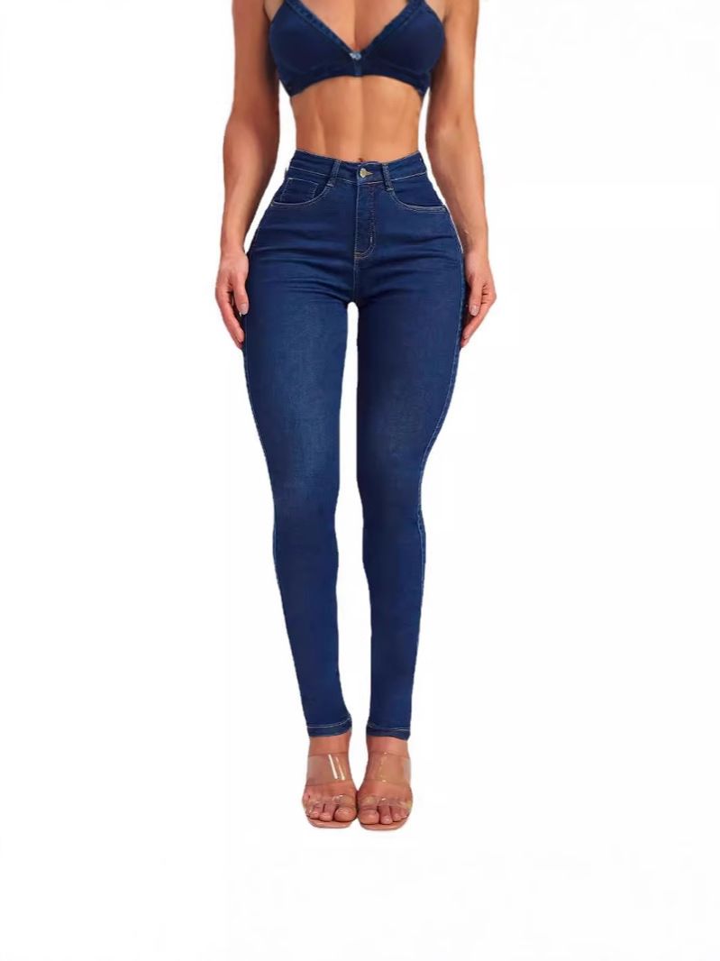 Women's High-Waisted Slim Fit Stretch Jeans - Tapered Bootcut Denim Pants In Classic Blue/Deep Blue (Office & Casual Wear)_mkmklike.com