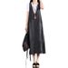 Black Loose Waist Solid Color Mid Length With Commuting Cotton Shoulder Straps, High-End Denim Dress_mkmklike.com