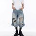 "Men's Distressed Ripped Jeans – Vintage Washed Cropped Denim, Loose Fit Streetwear (Edgy Punk Style, Summer Casual, Retro Grunge Look)"_mkmklike.com