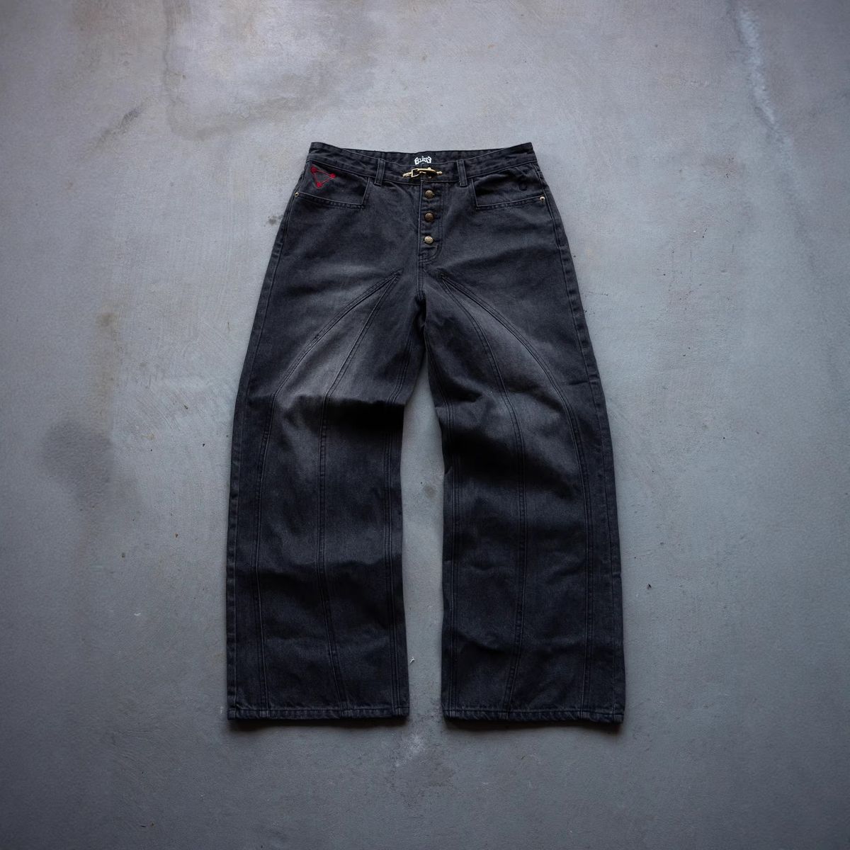 High Waisted Straight Leg Patchwork Denim Trousers Washed Embroidered Loose Fit For Men_mkmklike.com
