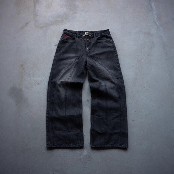 High Waisted Straight Leg Patchwork Denim Trousers Washed Embroidered Loose Fit For Men_mkmklike.com