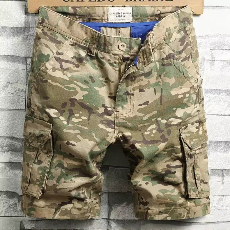 Men's Summer Thin Denim Shorts Desert Camouflage Loose Fit Casual 5-Point Mid-Length Outdoor Work Pants_mkmklike.com