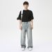 Men's Clothing 2025 Summer New Products American Trendy Drape Washed Light Blue Straight Loose Jeans_mkmklike.com