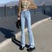 Women's Clothing Slimming Stretch Denim Jeans Slightly Flared Short Blue Gray Straight Leg Pants For Height Enhancement Autumn Winter Style_mkmklike.com