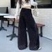 Plus Size Vintage Washed Distressed Jeans For Women - High Waist Loose Fit Wide Leg Pants With Rhinestone Embellishments_mkmklike.com